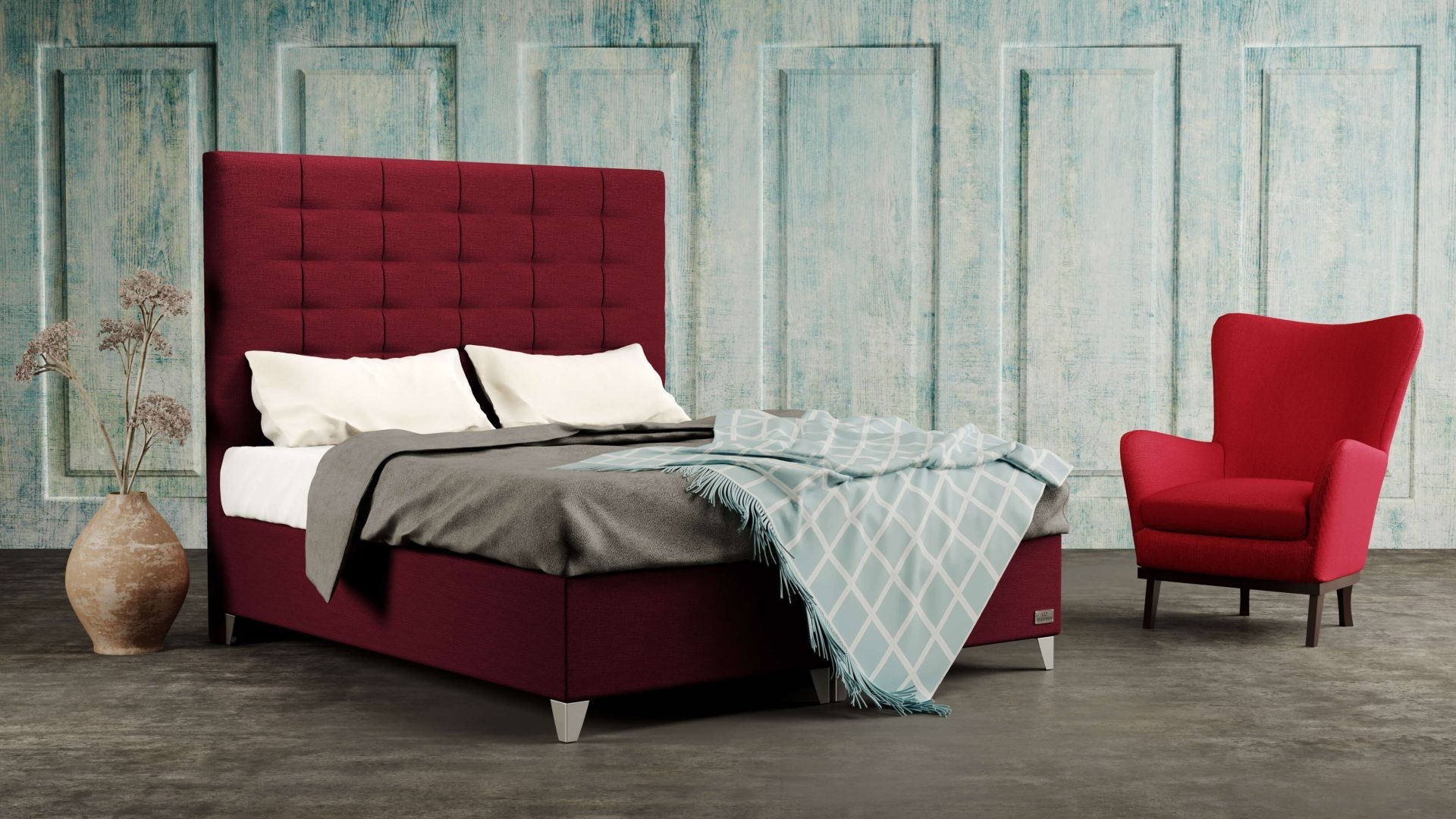Materasso WILD - designová čalouněná postel s vysokým čelem (typ potahu A) 90 x 200 cm, celočalouněná + MDF deska