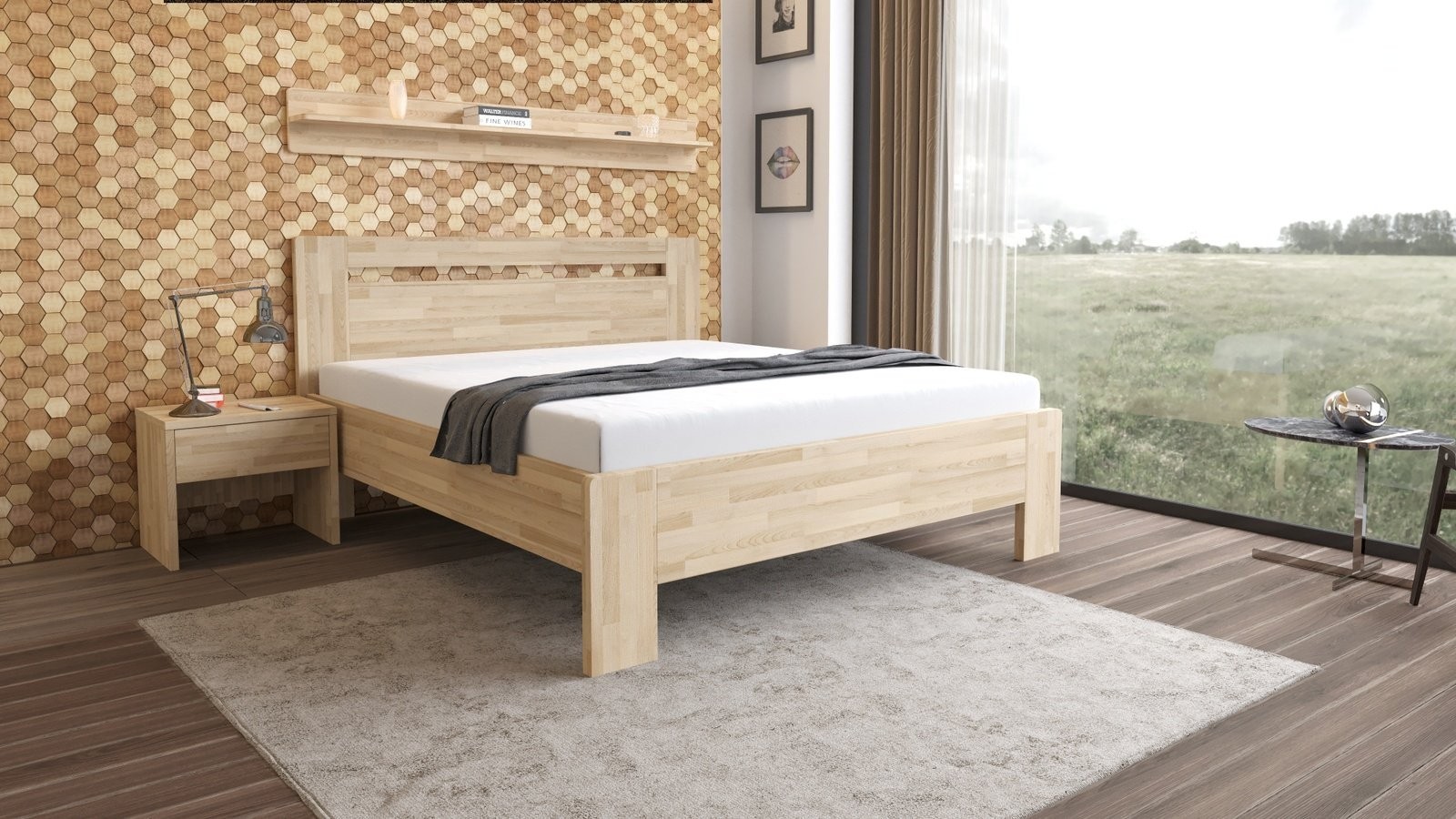 TEXPOL LÍVIA H - masivní dubová postel s horizontálně děleným čelem 160 x 200 cm, dub masiv