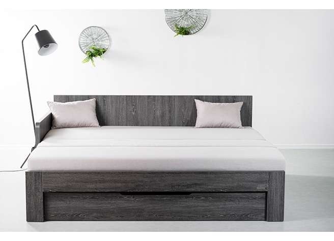 Ahorn DUOVITA 90 x 200 BK latě - rozkládací postel a sedačka 90 x 200 cm pravá - dub světlý / hnědý / akát, lamino