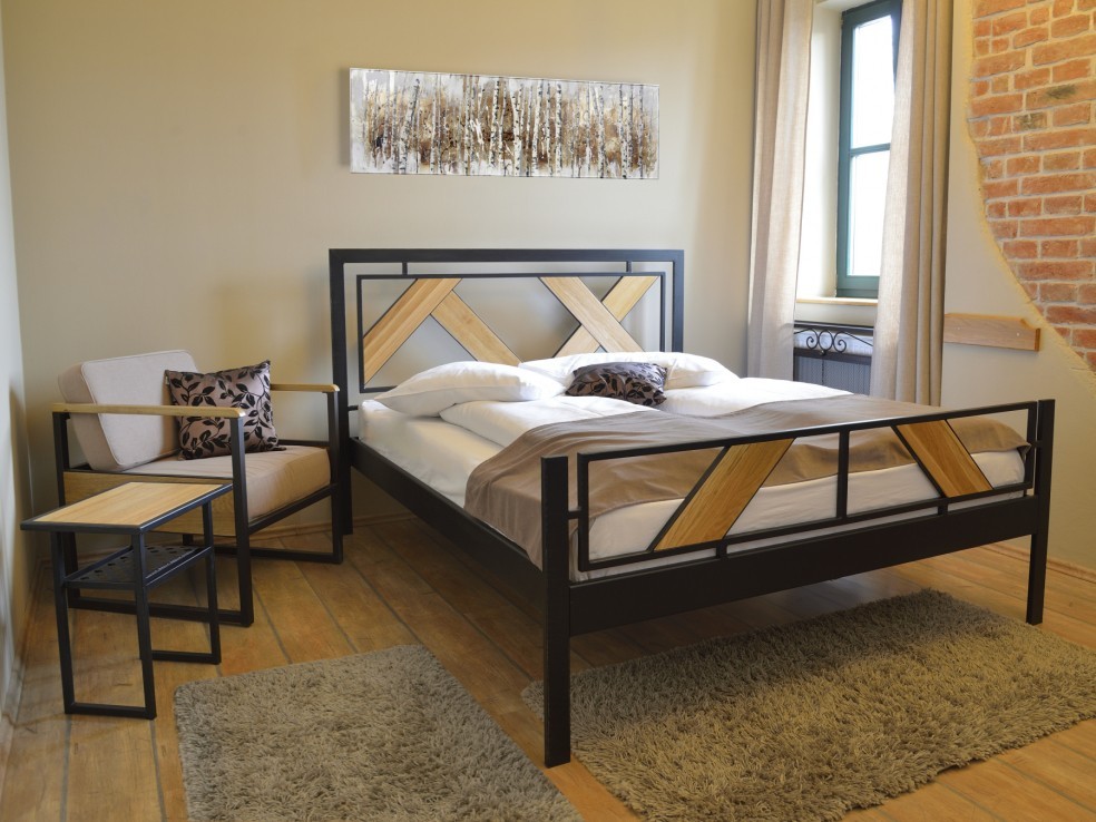 IRON-ART DOVER - kovová postel v industriálním stylu 140 x 200 cm, kov + dřevo